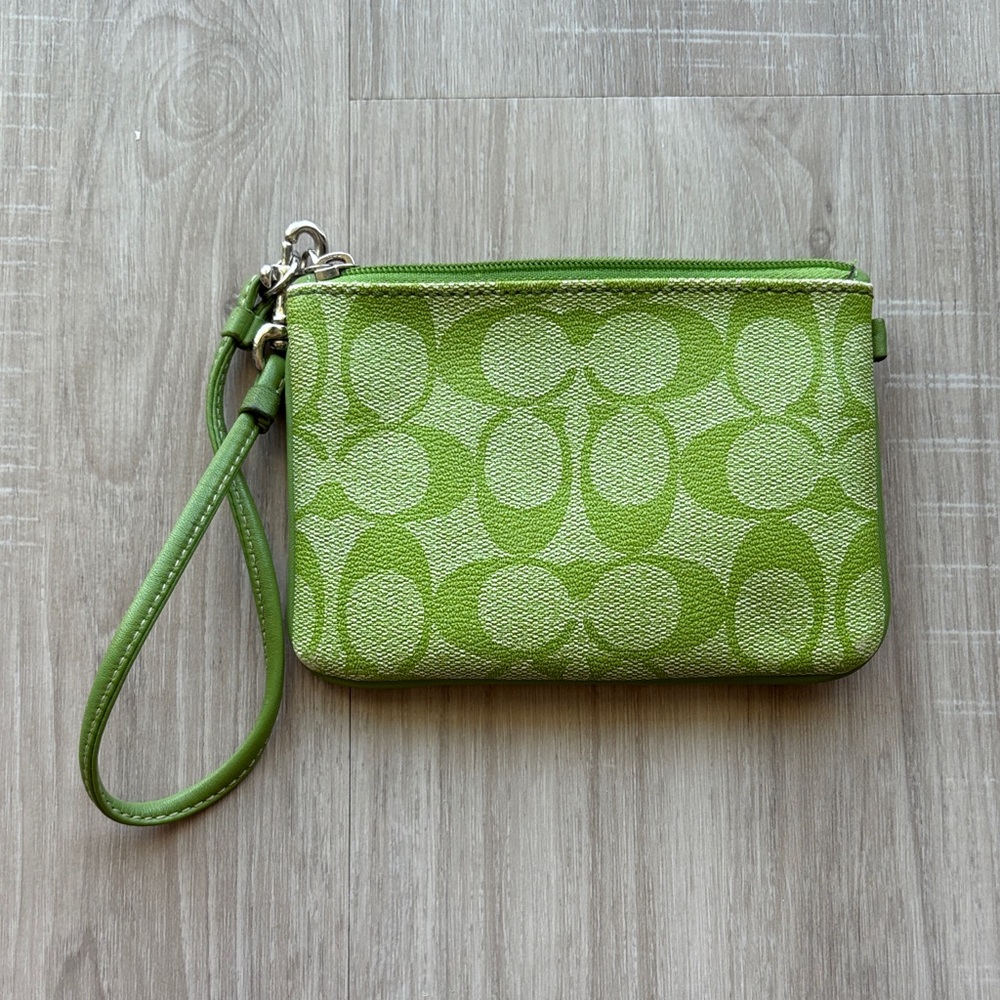 Coach Signature Green and White Wristlet - Picture 2 of 4